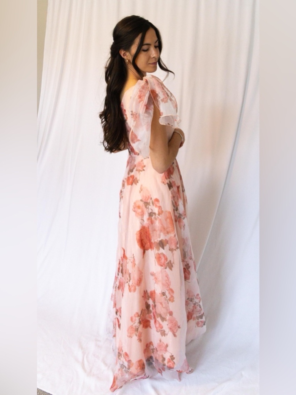 One-Shoulder Pink Floral Maxi Dress - Picture 2 of 11
